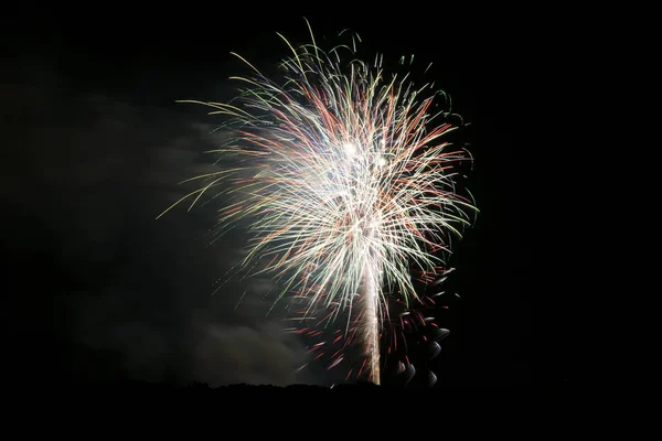 Kleurrijk vuurwerk exploderende in de donkere nachtelijke hemel 82 — Stockfoto