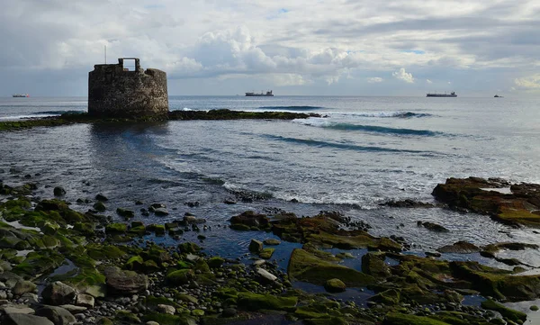 Coast Low Tide Old Defense Tower San Cristobal Bay Las — Stock Photo, Image