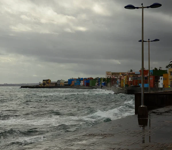 Wybrzeże San Cristobal High Tide Las Palmas Gran Canaria Hiszpania — Zdjęcie stockowe