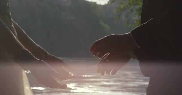 Casamento casal de mãos dadas. Relação romântica. Amigos mostrando apoio — Vídeo de Stock