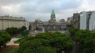 Arjantin Ulusal Kongresi Sarayı 'nın havadan drone görünümü. Buenos Aires.