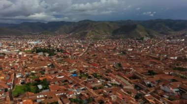 Eski bir şehir Cusco Hava drone görünümü-Inca uygarlığının başkenti. Peru, Güney Amerika.