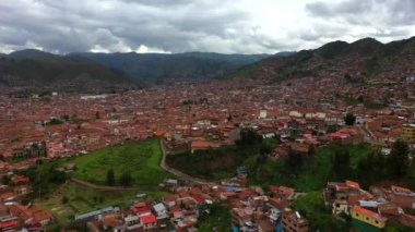 Eski bir şehir Cusco Hava drone görünümü-Inca uygarlığının başkenti. Peru, Güney Amerika.