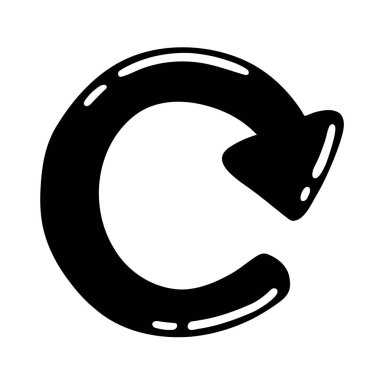 Eğri ok simgesinin vektör illüstrasyonu. Sıvı mürekkep stili ok tasarımı ögesi beyaz arkaplanda izole edildi.