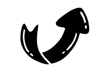 Eğri ok simgesinin vektör illüstrasyonu. Sıvı mürekkep stili ok tasarımı ögesi beyaz arkaplanda izole edildi.