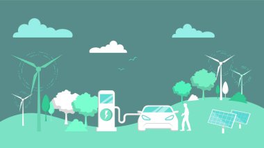 Kağıt Kesiği Yeşil Enerji Arkaplanı. Ekoloji ve Yeşil Enerji Konsepti