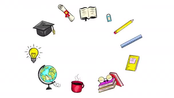 Templat Bingkai Bundar Pendidikan Bergambar Tangan Animasi Yang Terisolasi Pada — Stok Video