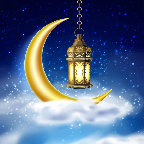 Vector ramadan kareem lykta realistiska moon — Stock vektor