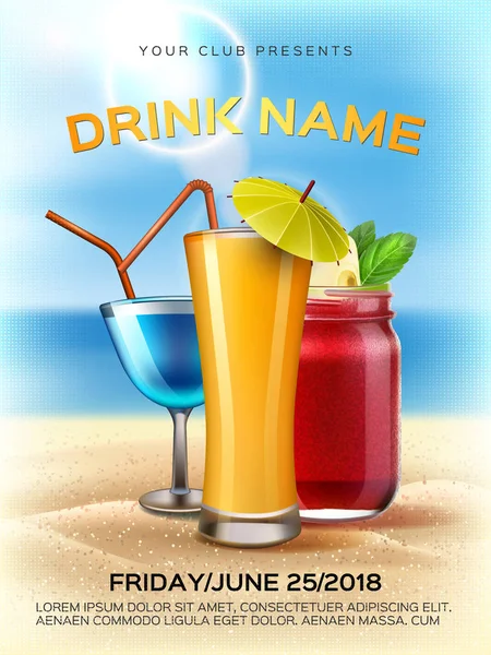 Vector summer tropical club cocktail party poster — Stock Vector