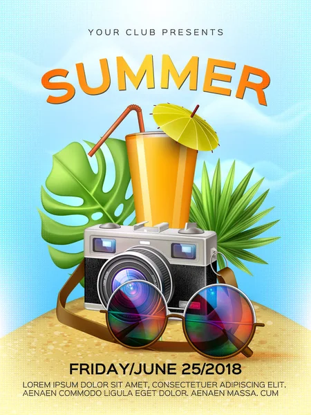 Vector summer tropical club cocktail party poster — Stock Vector