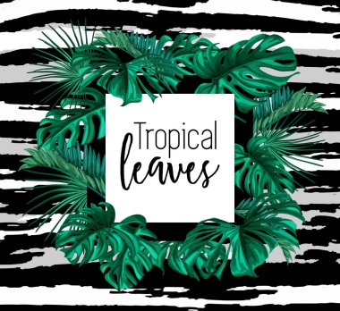 Vektör tropikal egzotik yaprak yaz çerçeve büyük başlığı