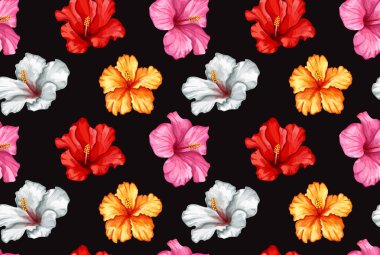 Vektör tropikal hibiscus Dikişsiz desen yaprak