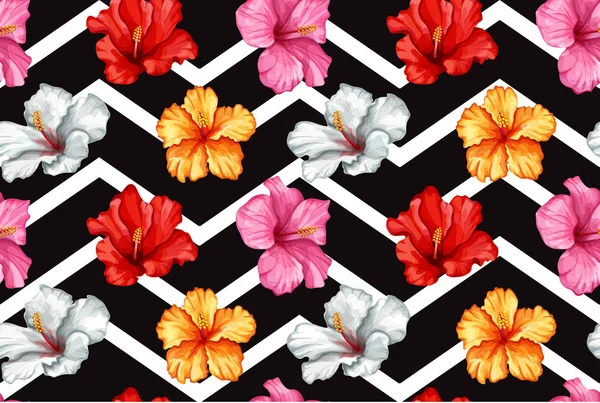 Vector tropical leaves hibiscus seamless pattern