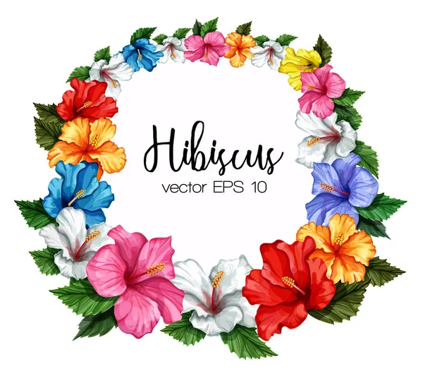 Vektör tropikal yaprak hibiscus çiçek çerçeve büyük başlığı