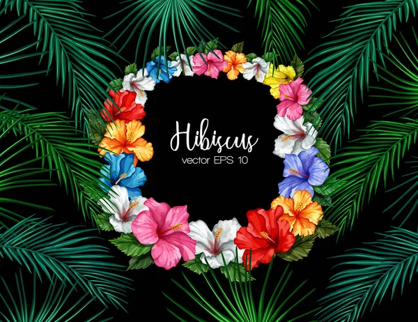 Vector tropische blad hibiscus zomer frame banner — Stockvector