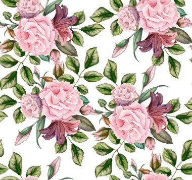 vektör gül çiçek çiçek yaprak seamless modeli