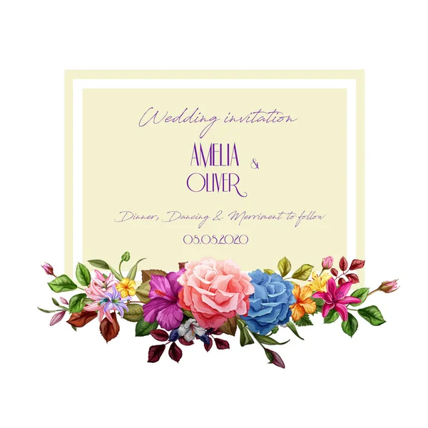 Vektor Aquarell Lilie Rose Blume Hochzeitskarte — Stockvektor