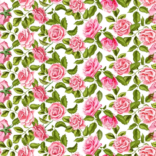 Vector rosa flor flor hoja patrón sin costura — Vector de stock