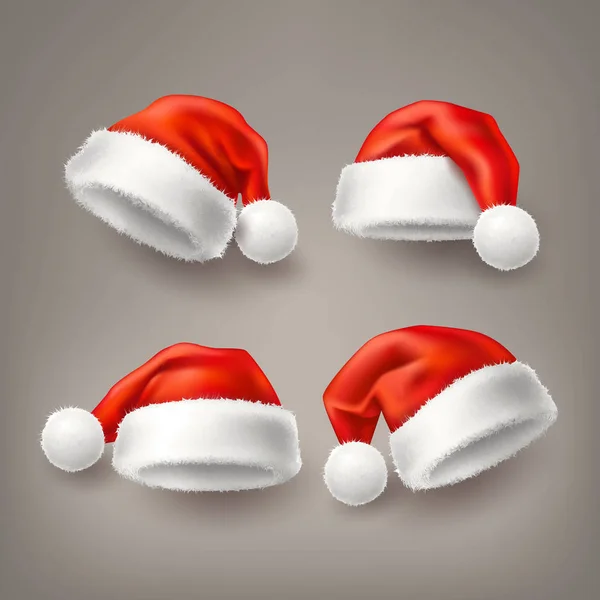 Vektor santa realistik Natal topi liburan ditetapkan - Stok Vektor