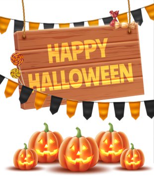 Vektör mutlu halloween poster jack fener gourn