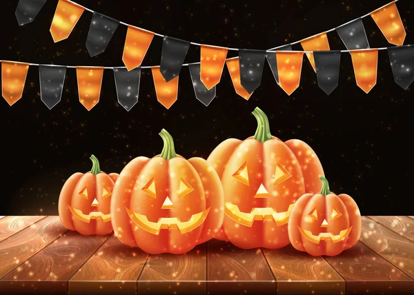 Vetor feliz halloween poster jack lanternas cabaça —  Vetores de Stock