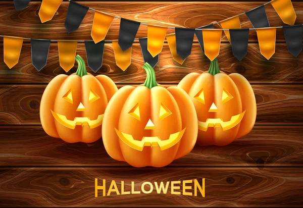 Vector happy halloween poster jack lantaarns kalebas — Stockvector