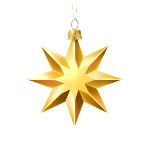 Vector christmas tree golden star realistic toy — Stock Vector