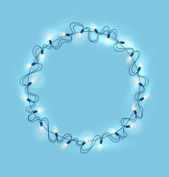 Vector Kerstverlichting, realistische garland op blauw — Stockvector