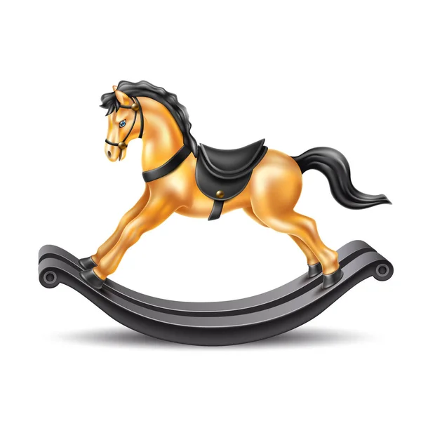 Vector 3d rocking horse golden marble on wood — Stock Vector