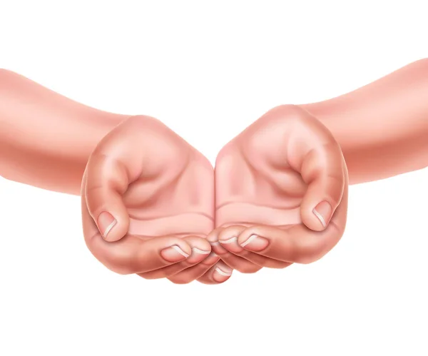 Realistic empty hands cupped together vector 3d — Stock Vector