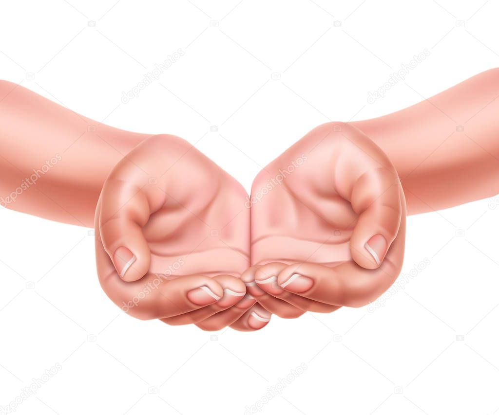Realistic empty hands cupped together vector 3d
