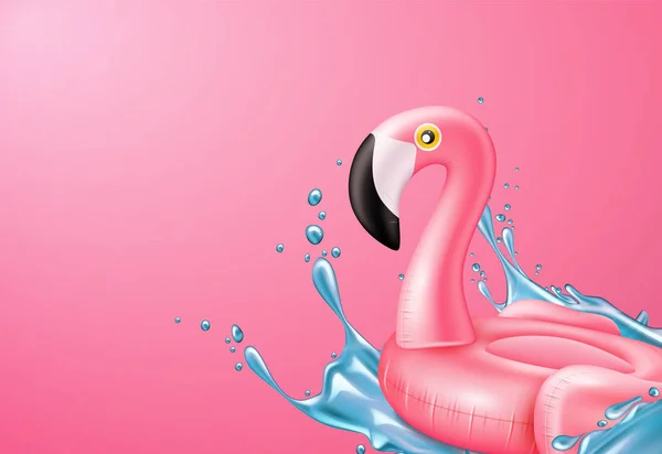 Anello da piscina gonfiabile fenicottero rosa 3d — Vettoriale Stock