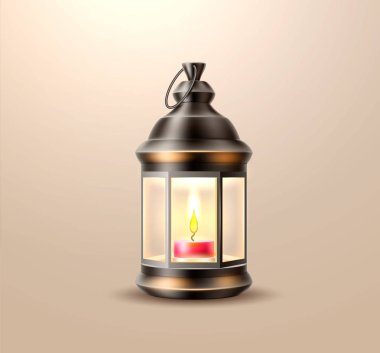 Vektör vintage eski fener, mum ile lamba