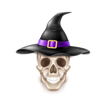 Vektör mutlu halloween öğe kafatasında cadı şapka