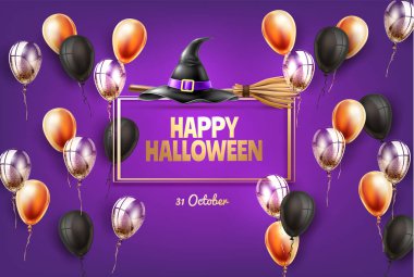 Mutlu Cadılar Bayramı poster cadı şapka, süpürge vektör