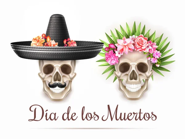 Vector dia de los muertos dag van dode schedel bloem — Stockvector