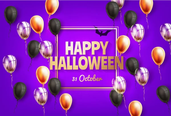 Vector Happy Halloween Semester Affisch Med Svarta Orange Air Ballonger — Stock vektor