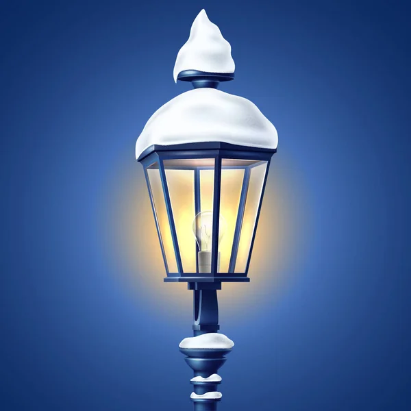 Векторный реалистический уличный фонарь со снежной шапкой на Новый год — стоковый вектор