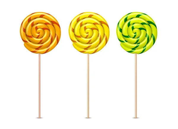 Vector swirl lollipops, spiral sucker candy set — Stock Vector