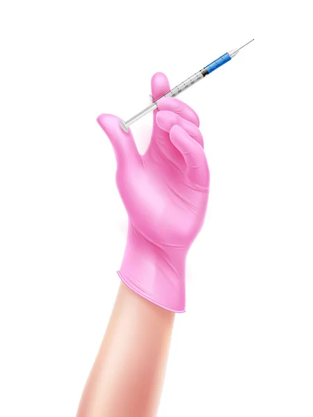 Διάνυσμα ρεαλιστική νοσοκόμα χέρι γάντια με σύριγγα — Διανυσματικό Αρχείο
