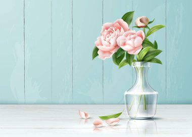 Vektör gerçekçi pembe gül çiçek buketi bırakır