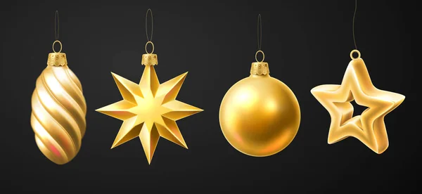 Vector kerstboom gouden sterren realistisch speelgoed — Stockvector