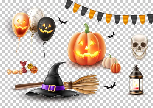 Vector halloween poster heks hoed, bezem ballon — Stockvector