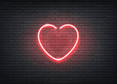 Vektör neon kalp kırmızı tabela bar gece kulübü
