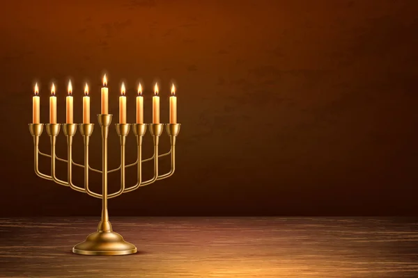 Vector hanukkah Joodse vakantie menora houten tafel — Stockvector