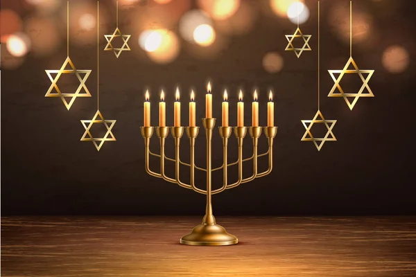 Vector Hanukkah judío vacaciones menorah david estrella — Archivo Imágenes Vectoriales