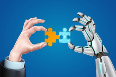 Vektör robot iş adam elleriyle bulmaca