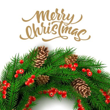 Vektör Noel çelenk berry ile koni bırakır