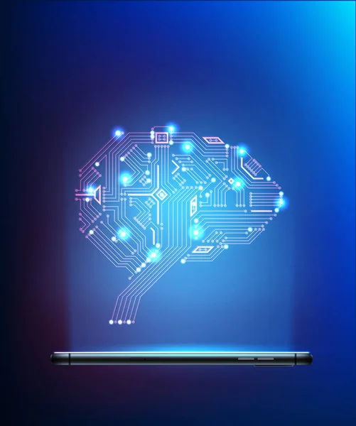 Διάνυσμα ψηφιακών κυκλωμάτων εγκεφάλου από smartphone 3d — Διανυσματικό Αρχείο