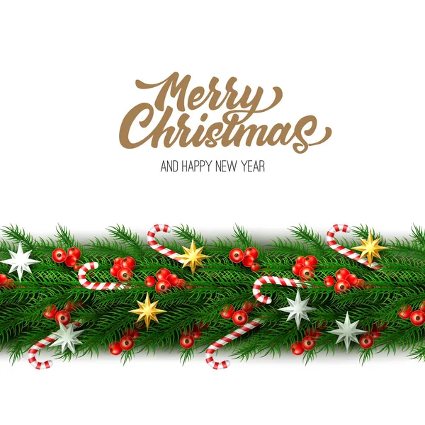 Frontera de Navidad vectorial con caramelo estrella de bayas — Vector de stock